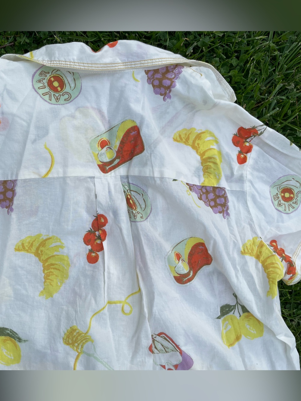 Kimchi Blue White Crop Button-Up Shirt with Colorful Fruit & Veggie Print - Picture 5 of 9